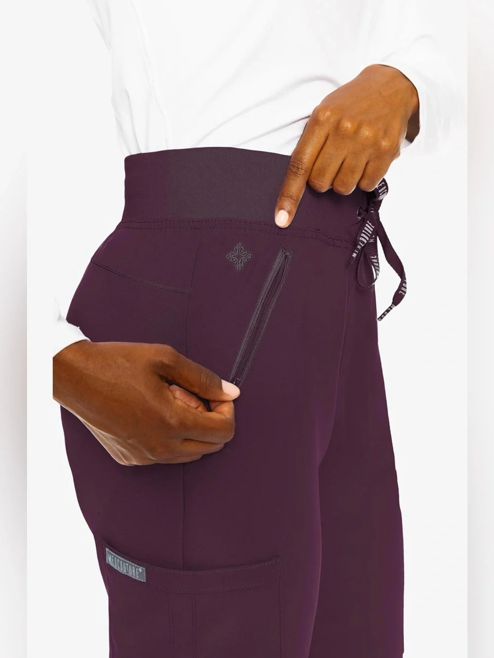 Med Couture Insight Zipper Pant Straight Leg Burgundy Wine Scrubs XS Petite - Picture 4 of 12